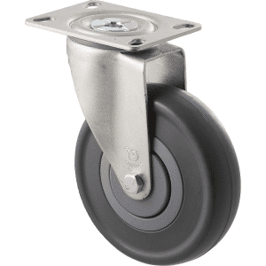 M Series castor, 125mm energy absorbent grey rubber wheel (low-profile tyre), precision bearing, thread guard, swivel plate, grey seal & pedal, 150 kg load