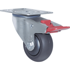 M Series castor, 75mm polyurethane on nylon wheel, swivel plate, total brake, Bluestone thread guard, 200 kg load